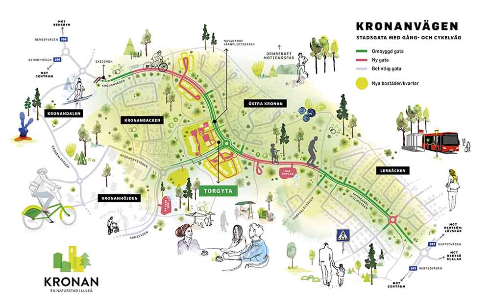 Kronanvägen binder ihop två stadsdelar och förkortar resvägen mellan Hertsön och Kronan och i förlängningen Porsön