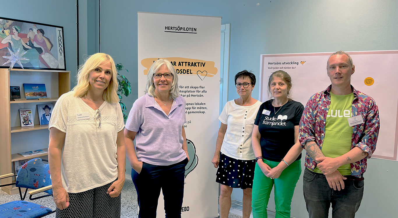 Bild på Ulrika Enbom Karlsson, hållbarhetsansvarig på Lulebo, Eva Holmberg, marknads- och kommunikationschef på Lulebo, Barbro Müller, strateg på Luleå kommun, Nina Wennberg, verksamhetschef på Studiefrämjandet Norrbotten och David Jordansson, utvecklare på kultur- och fritidsförvaltningen och Luleå kommun.