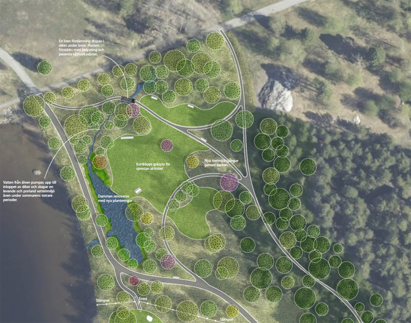 Översiktsillustration över planerat arbete i Residensparken.