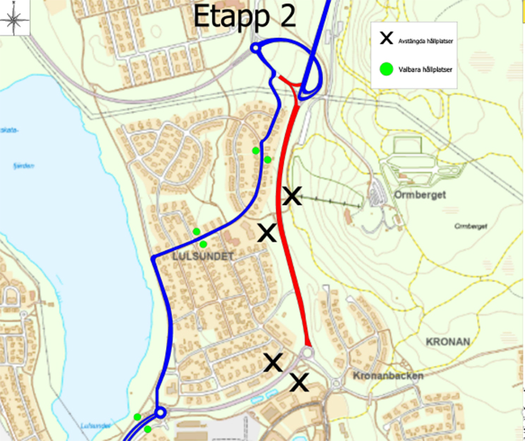Omledning av bussar sker från Bensbyvägen in genom Lulsundet
