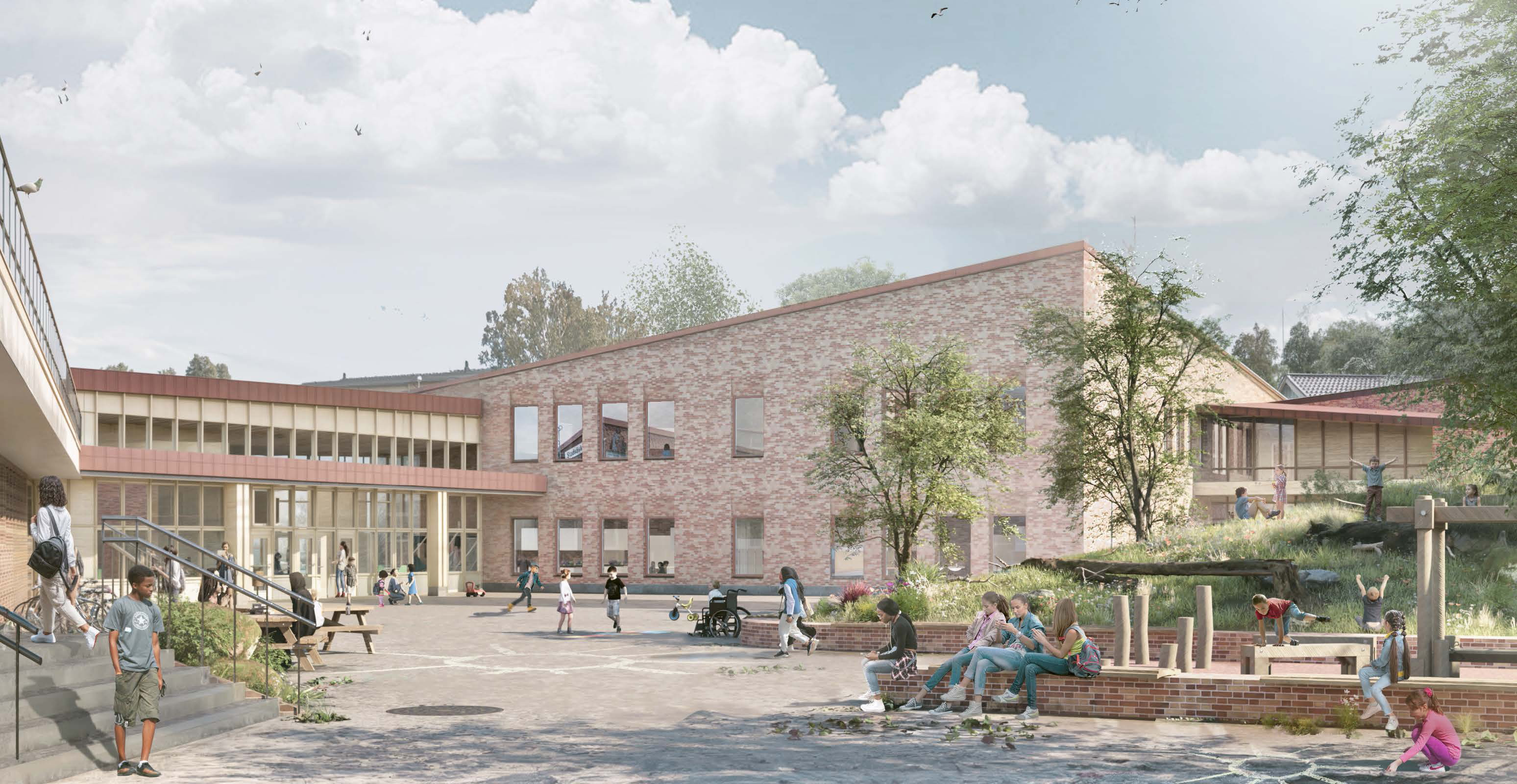 Visionsbild över den nya entrén på Stadsöskolan