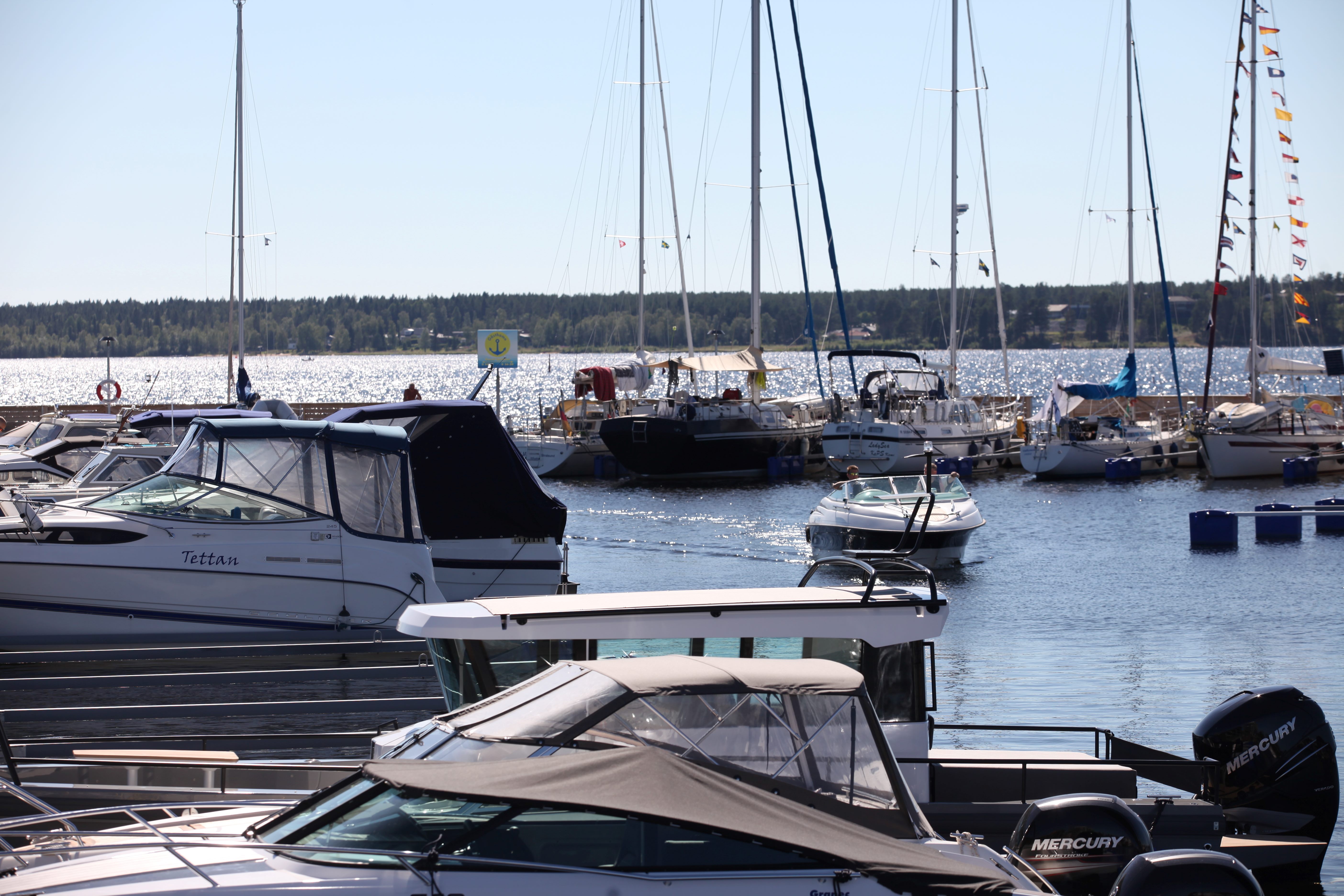Bild på båtar i en hamn.