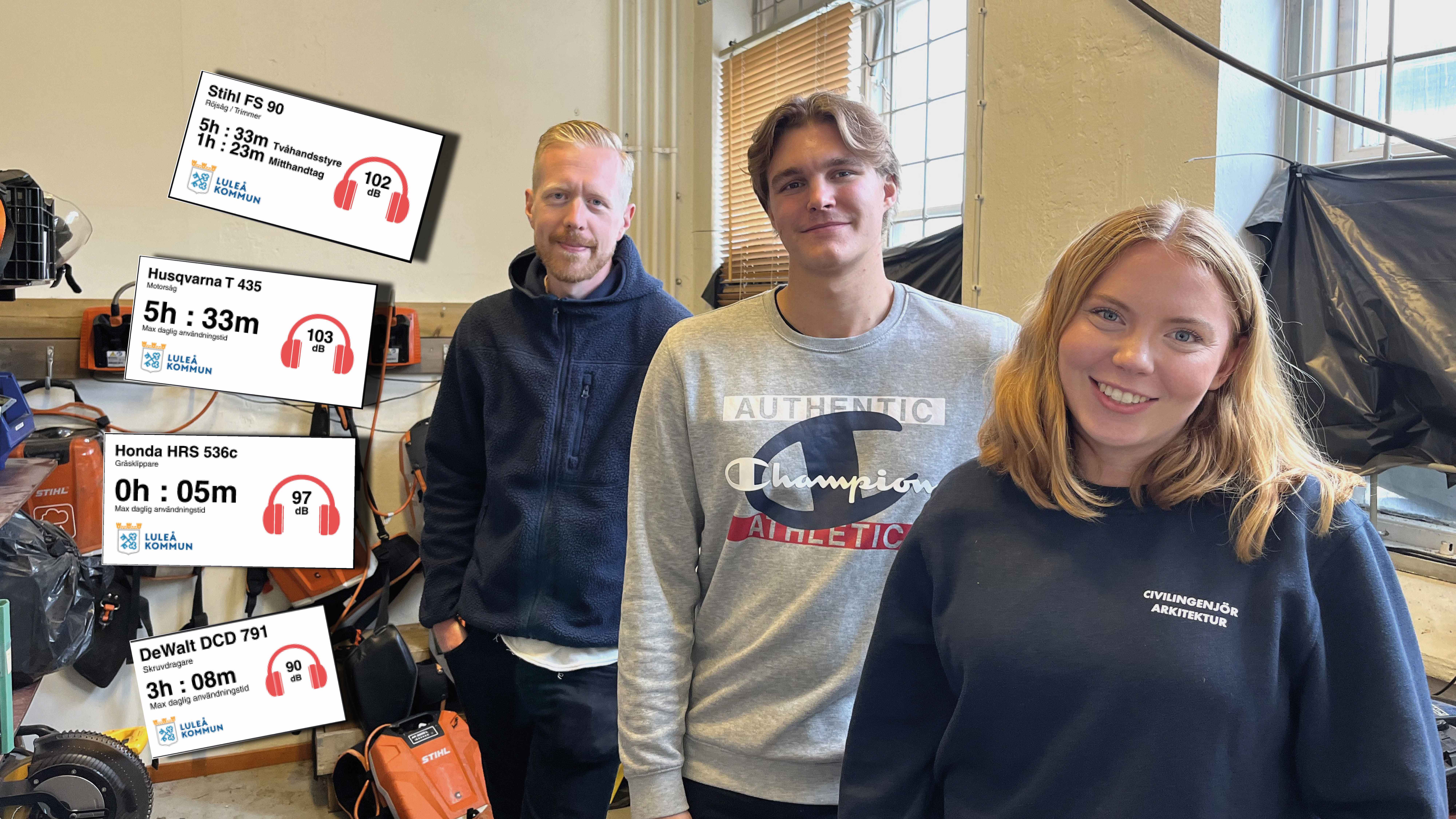 Bild på John Stefansson, Simon Melin och Matilda Frejd som gör sin praktik på Luleå kommun. 