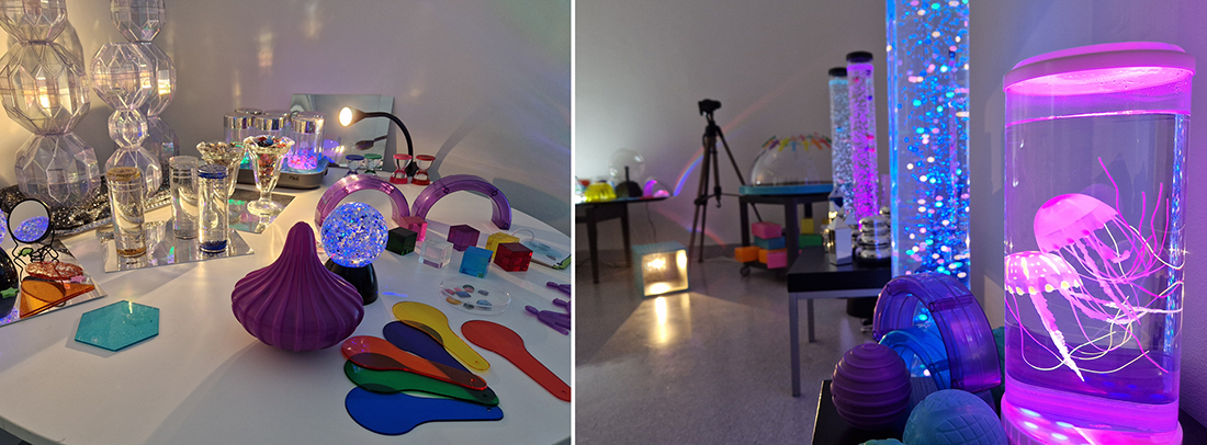 Två bilder med olika material som används i förskolan. 