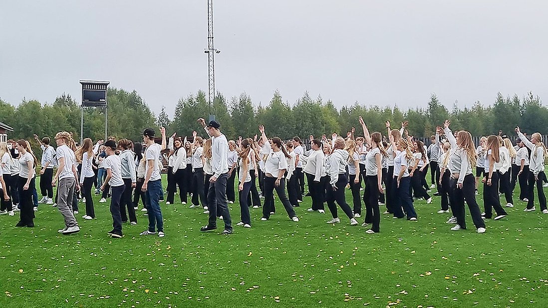 Årskurs sju till nio på Kråkbergsskolan dansade till musik av Avicii. 