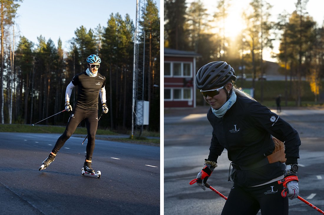 Eelis Murto och Therese Patomella när de tränade rullskidåkning på Ormberget i höstas.