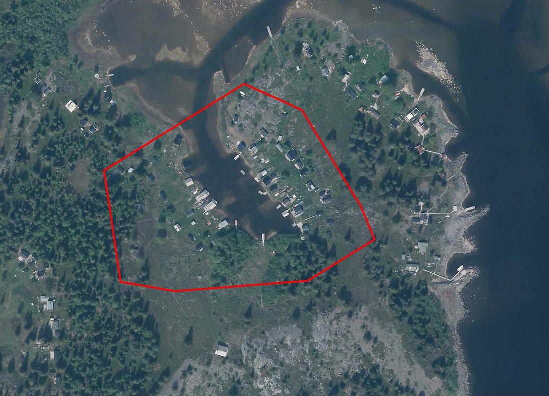 Planområdet i Kyrkviken på Småskär.