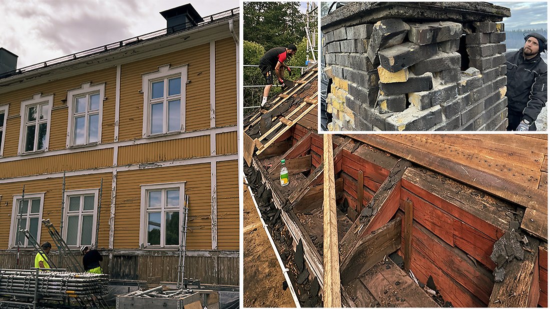 Bild kollage av byggnaden före renoveringen.