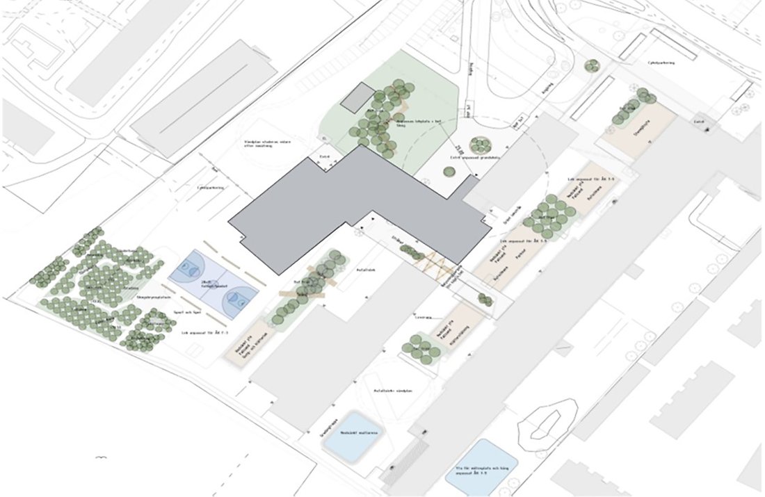 Bild över placeringen av en ny byggnad på Tunaskolan