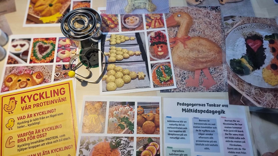 Tips om måltidspedagogik på ett bord.
